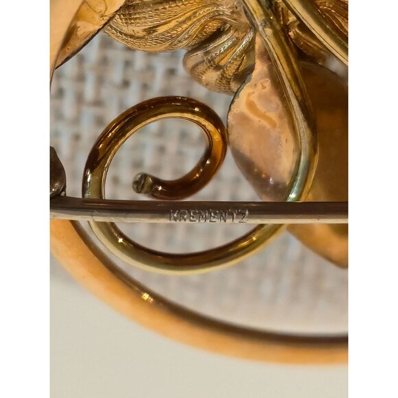 Vintage Krementz Gold plated Floral Brooch Pin signed designer Jewelry - Picture 3 of 6